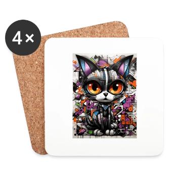 Inspiration de géométrie Cat Graffiti - Dessous de verre (lot de 4) - blanc - Devant