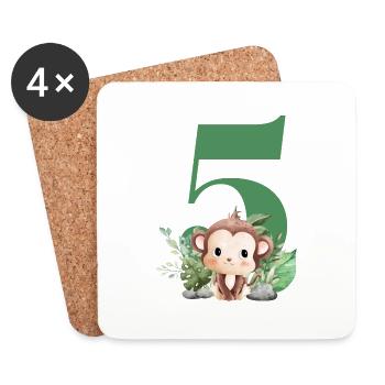 5th Birthday Monkey Safari - Coasters (set of 4) - white - Front