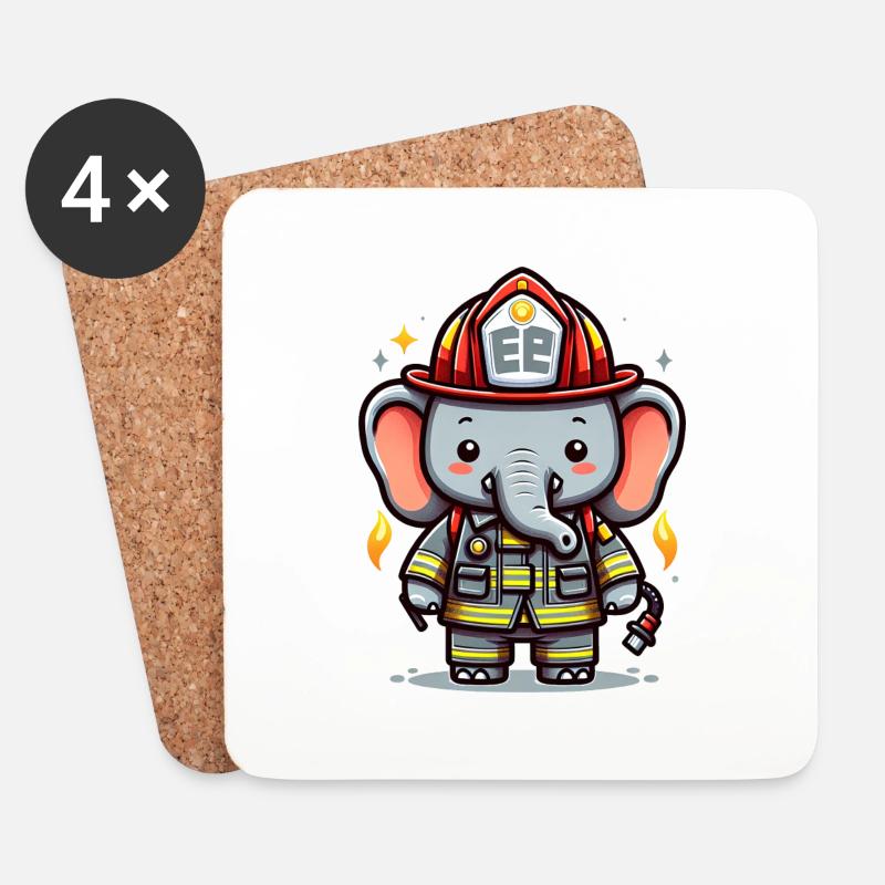 Cute Elephant Firefighter - Untersetzer (4er-Set) - Weiß