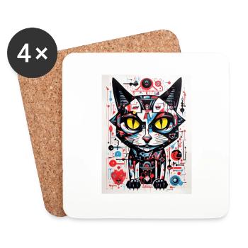 Géométrie du chat abstrait - Dessous de verre (lot de 4) - blanc - Devant