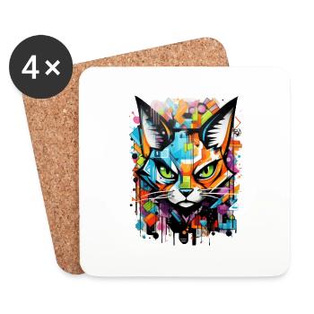 Graffiti de chat - Dessous de verre (lot de 4) - blanc - Devant