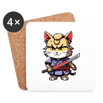 Samurai Cat #31 - Coasters (set of 4) - white - Front