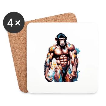 Bodybuilder / Sports / Fitness / Singe / Muscles - Dessous de verre (lot de 4) - blanc - Devant