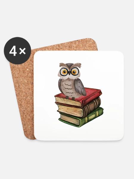 Eule auf Büchern - Geschenk für Buchliebhaber - Untersetzer (4er-Set) - Weiß