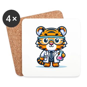 Cute Tiger Scientist - Coasters (set of 4) - white - Front