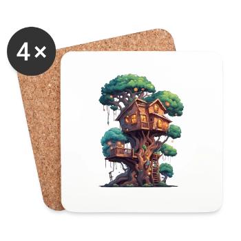 Treehouse / Treetop / Treehouse / Adventure - Coasters (set of 4) - white - Front