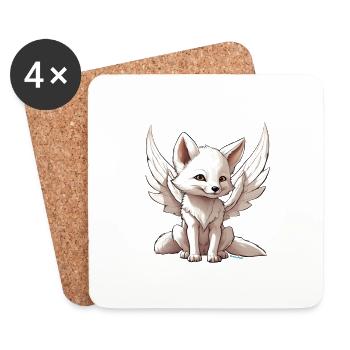 Renard blanc mignon magique avec des ailes d’ange - Dessous de verre (lot de 4) - blanc - Devant