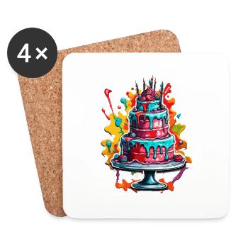 Gâteau d’anniversaire / Gâteau / Joyeux anniversaire / Gâteau - Dessous de verre (lot de 4) - blanc - Devant