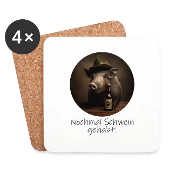 Wildschwein mit Hut - Nochmal Schwein gehabt! - Untersetzer (4er-Set) - Weiß - Vorne