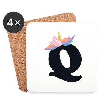 Einhorn-Buchstabe Regenbogenstyle "Q" | be unique - Untersetzer (4er-Set) - Weiß - Vorne