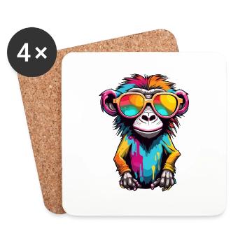 Monkey / Animal / Zoo / Babian / Wild / Comic - Coasters (set of 4) - white - Front