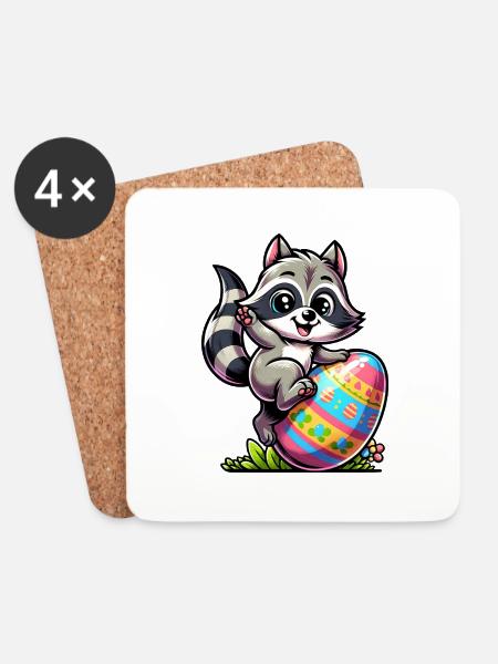 Easter Raccoon Easter Egg - Coasters (set of 4) - white