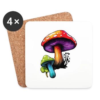Pilz / Mushroom / Wiese / Wald / Goa / Psy - Untersetzer (4er-Set) - Weiß - Vorne