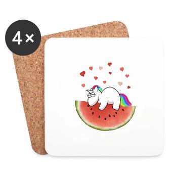 Licorne sur pastèque - Dessous de verre (lot de 4) - blanc - Devant