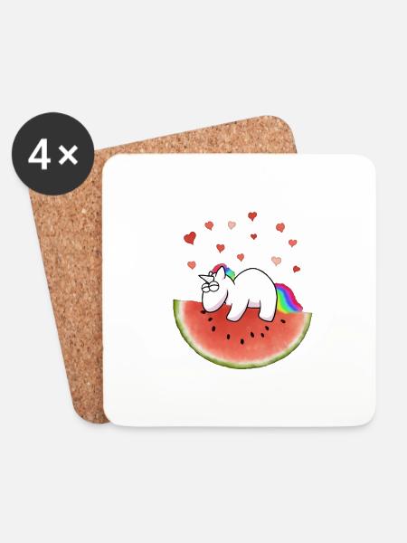 Unicorn on watermelon - Coasters (set of 4) - white