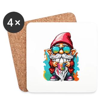 Gartenzwerg / Märchenland / Kobold / Gnom / Logo - Untersetzer (4er-Set) - Weiß - Vorne