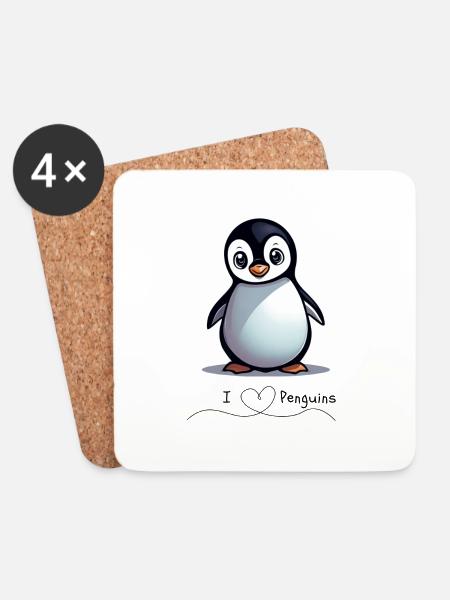 Pinguin - Untersetzer (4er-Set) - Weiß