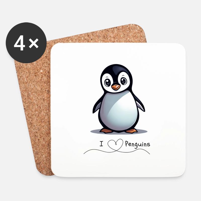 Pinguin - Untersetzer (4er-Set) - Weiß