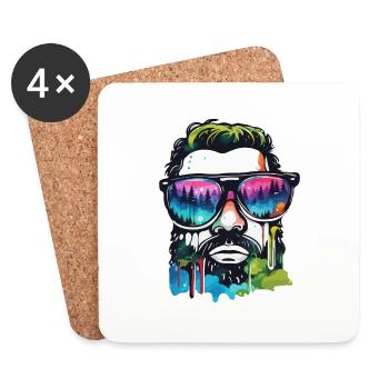 Sonnenbrille / Mann / Wald / Porträt / Kerl - Untersetzer (4er-Set) - Weiß - Vorne