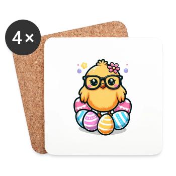 Nerd Pâques Mignon poussin de Pâques avec des lunettes - Dessous de verre (lot de 4) - blanc - Devant