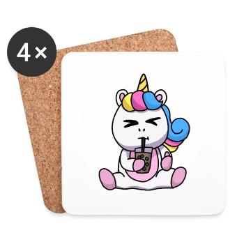 Bubble Tea Drinking Unicorn Anime Kawaii - Coasters (set of 4) - white - Front