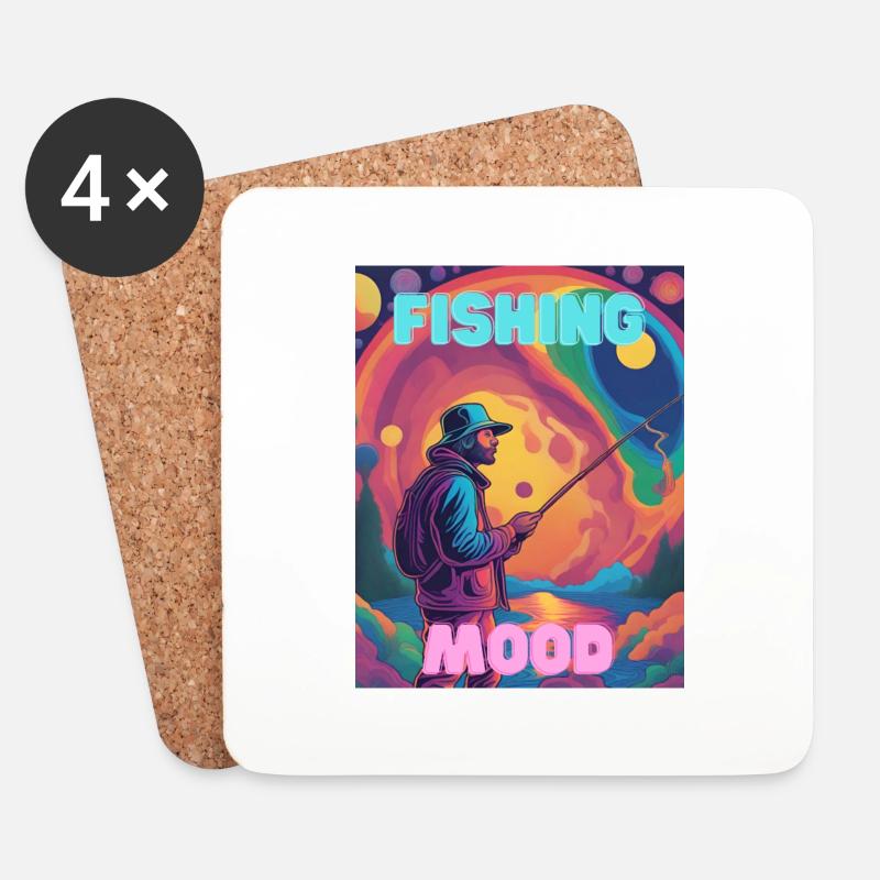 Fishing Mood - Untersetzer (4er-Set) - Weiß