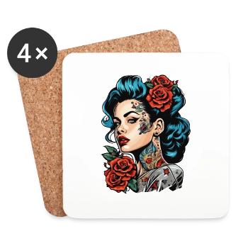 Rockabilly / Pin-up Girl / Girl Power / 50s - Coasters (set of 4) - white - Front