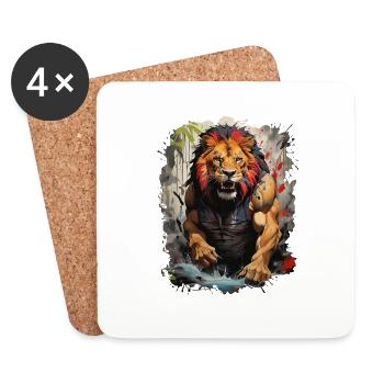 Radiant Majesty: The Lion Artist of the Forest - Coasters (set of 4) - white - Front