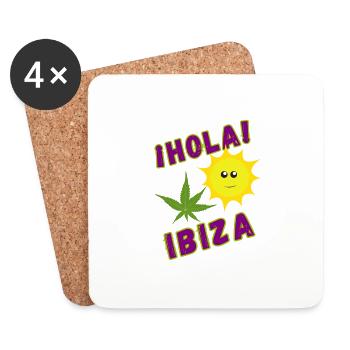 HOLA IBIZA T-Shirt, Party, Urlaub, Frauen, Männer - Untersetzer (4er-Set) - Weiß - Vorne