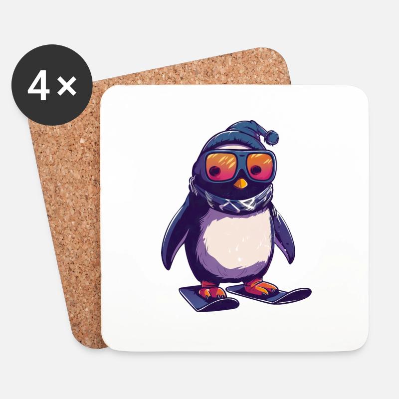 Pinguin Skifahrer Skiurlaub Wintersport Design - Untersetzer (4er-Set) - Weiß