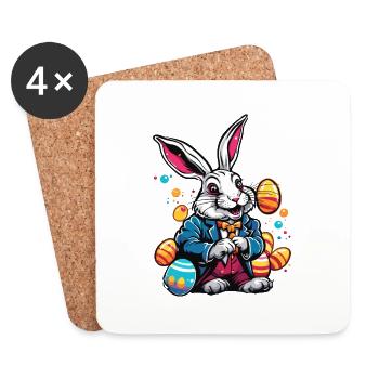 Osterhase / Ostern / Eier / Feiertage / Osterfest - Untersetzer (4er-Set) - Weiß - Vorne