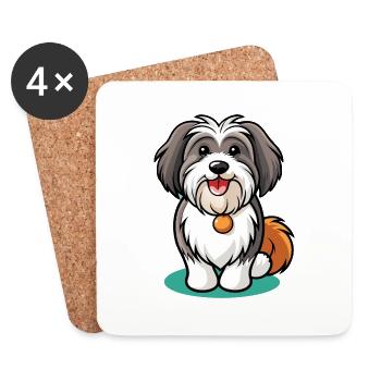 Cheerful Tibetan Terrier Portrait Artwork Print - Coasters (set of 4) - white - Front