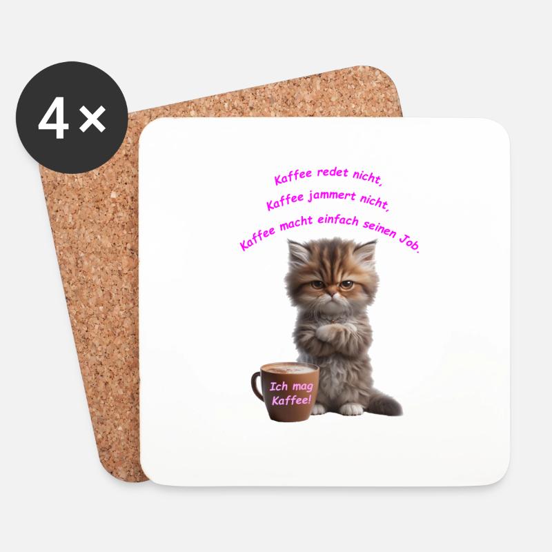 Cat Coffee ich mag kaffee - Untersetzer (4er-Set) - Weiß