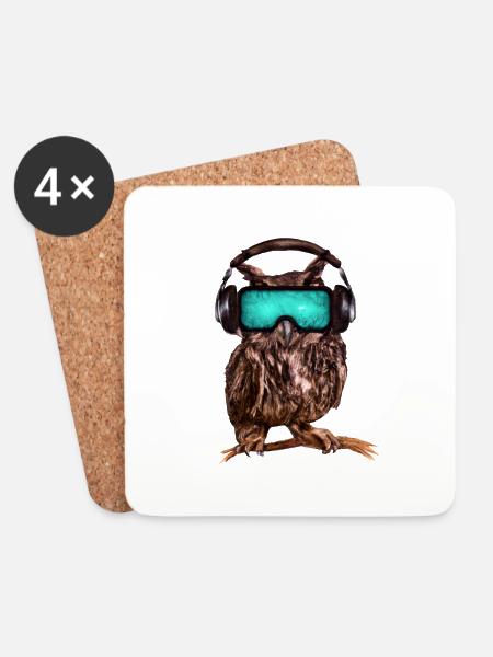 Owl_ 03 - Coasters (set of 4) - white