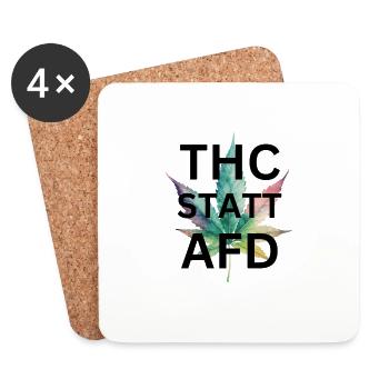 T-Shirt: THC instead of AfD: Racism, smoking weed, cannabis - Coasters (set of 4) - white - Front