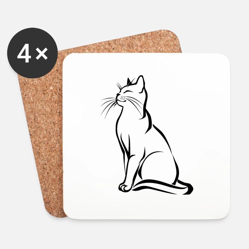 Katze, Katzenmotiv, Katzengesicht - Untersetzer (4er-Set) - Weiß