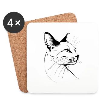 Cat, Cat Motif, Cat Face - Coasters (set of 4) - white - Front