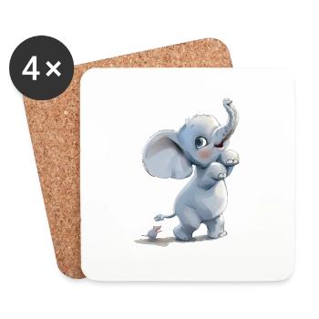 Little funny elephant with mouse - Coasters (set of 4) - white - Front