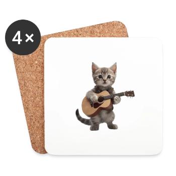 chat chaton guitare - Dessous de verre (lot de 4) - blanc - Devant