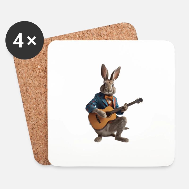 rabbit hare guitar - Coasters (set of 4) - white