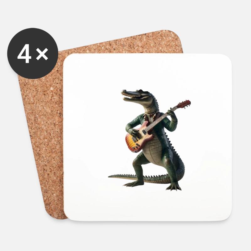 Krokodil-Gitarre - Untersetzer (4er-Set) - Weiß