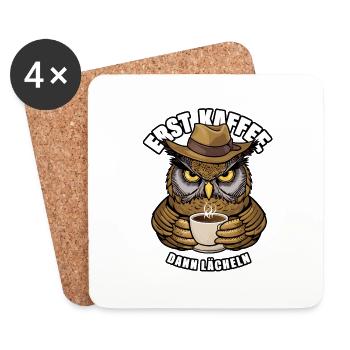 Grantige Eule mit lustigem Kaffeetrinkerspruch - Untersetzer (4er-Set) - Weiß - Vorne