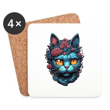 Coole Katze / lustig / Tier / Haustier / verrückt - Untersetzer (4er-Set) - Weiß - Vorne