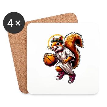 Basket-ball, Sports, Écureuil, Noix, Amoureux des animaux - Dessous de verre (lot de 4) - blanc - Devant