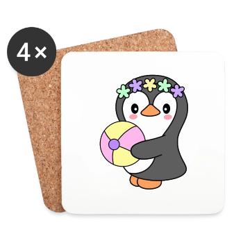 Sommer Pinguin Strand Party Pool Urlaub Tropisch - Untersetzer (4er-Set) - Weiß - Vorne