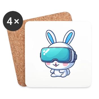 VR-Gaming Hase: Virtuelle Abenteuer - Untersetzer (4er-Set) - Weiß - Vorne