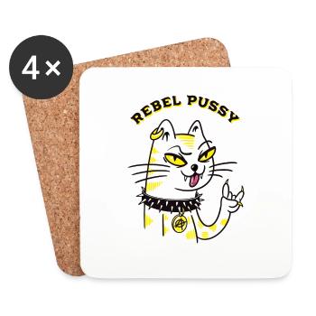 Rebel Cat ! - Dessous de verre (lot de 4) - blanc - Devant