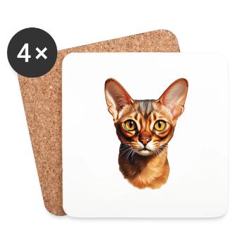 Tête de chat abyssin - Dessous de verre (lot de 4) - blanc - Devant