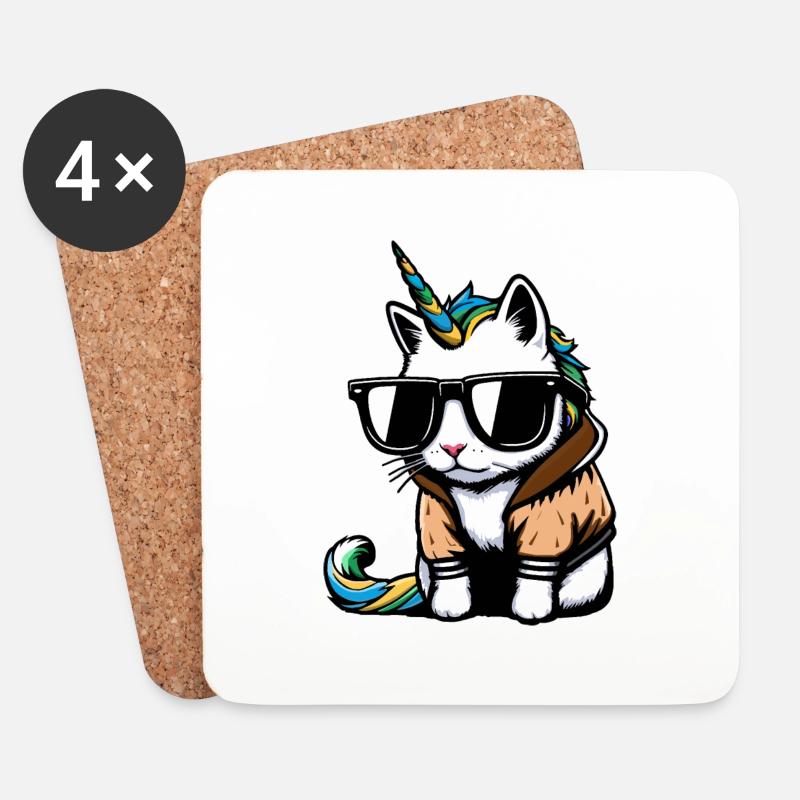 Einhorn Katze - Untersetzer (4er-Set) - Weiß