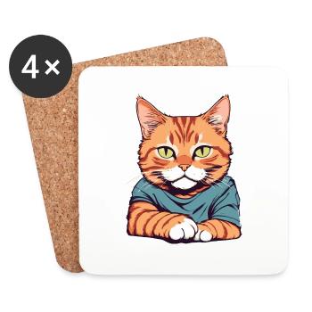 Katze Haustiger - Untersetzer (4er-Set) - Weiß - Vorne